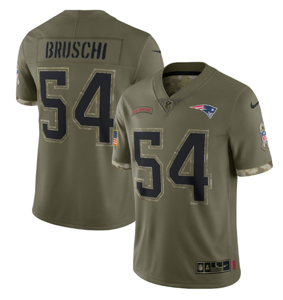 Men's New England Patriots #54 Tedy Bruschi 2022 Olive Salute To Service Limited Stitched Jersey - Click Image to Close